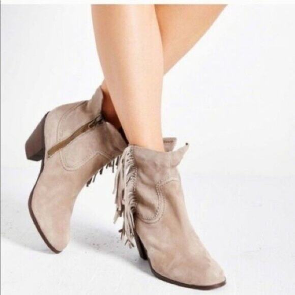 Sam Edelman Louie Fringe Bootie Gray Suede Western Cowboy Cowgirl Heeled‎ Ankle - Picture 1 of 6